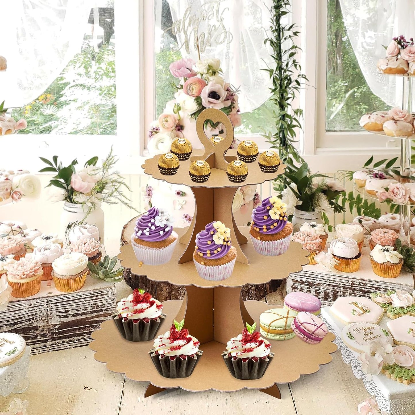 Soleebee 3-Tier Cupcake Stand, Cardboard Cupcake Tower, Dessert Cup Cake Stand Tower for Birthday Wedding Party Decoration, Cupcake Tier Stand 1 Set (Black)