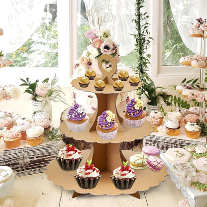 Soleebee 3-Tier Cupcake Stand, Cardboard Cupcake Tower, Dessert Cup Cake Stand Tower for Birthday Wedding Party Decoration, Cupcake Tier Stand 1 Set (Black)