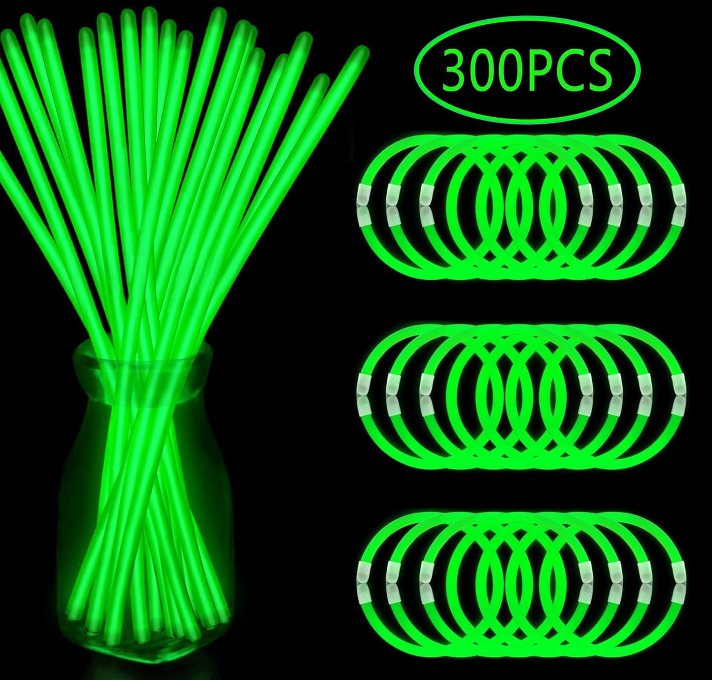 300 PCS Glow Sticks Bulk Glow Bracelet and Necklaces with 150PCS Connectors 8" Glowsticks Light Up Neon Party Favors for July 4th Halloween Wedding Birthday Hawii Carnival(RedBlueWhite)