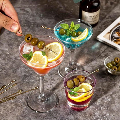Metal Martini Cocktail Picks 9 Pcs, 4.1 in Olive Skewers Stainless Steel, Martini Garnish Sticks Reusable, Metal Toothpicks for Drinks, Appetizers, Bar Accessories Gift for Bartenders - Sliver