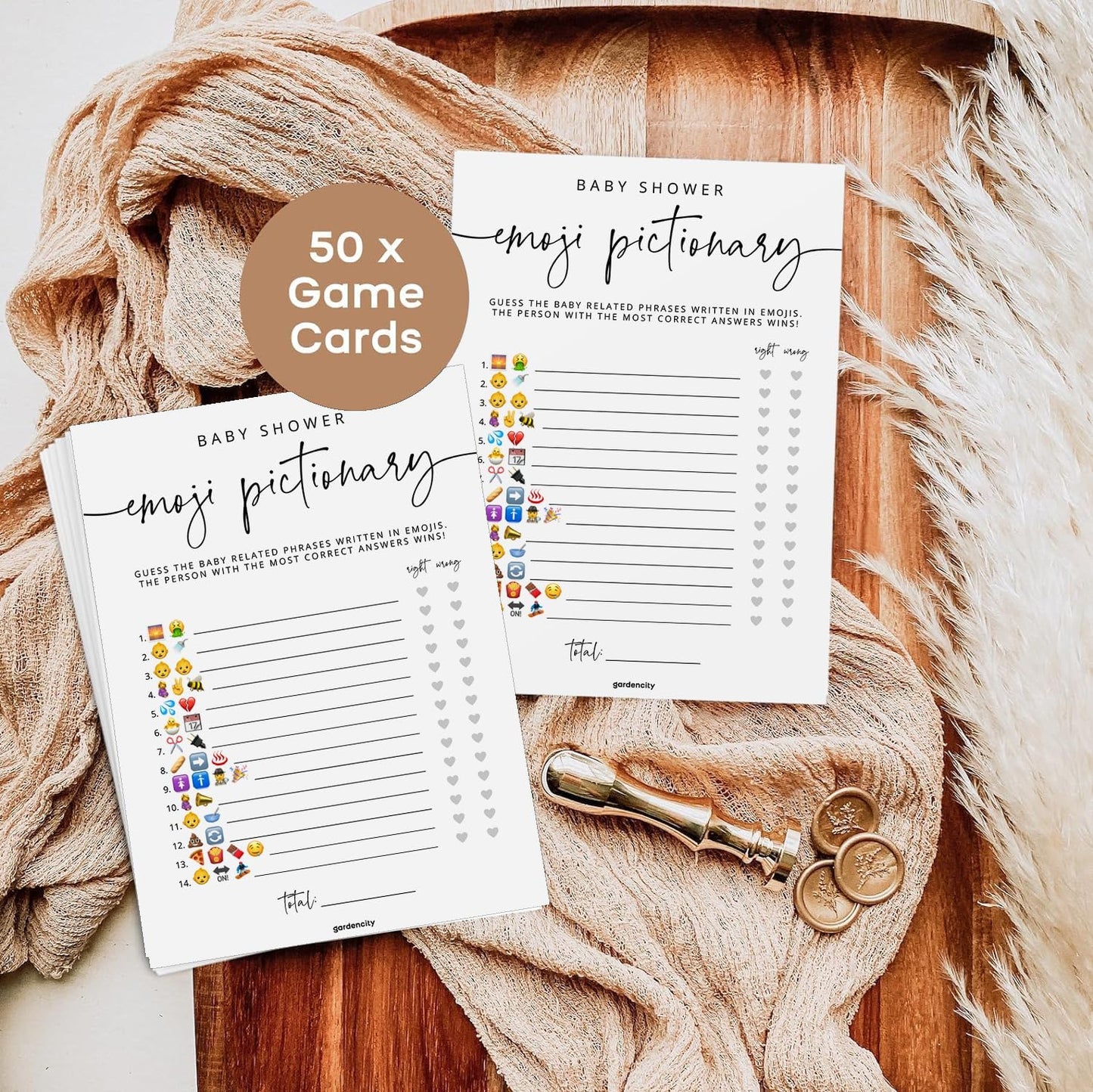 GardenCity Baby Shower Bingo Game, 50 Unique Pre-Filled Cards, Baby Shower Games for Boy or Girl, Minimalist