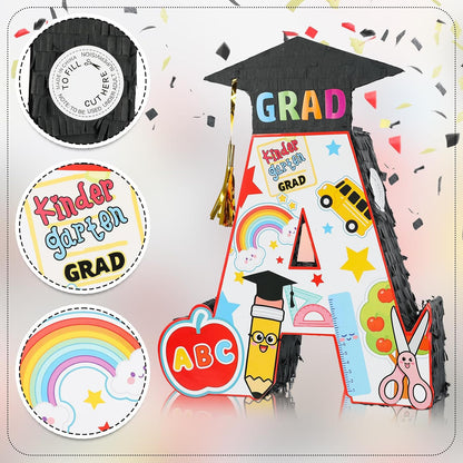 2026 Graduation Piñata with Stick,Blindfold,Confetti - 15.8 Inch Congrats Grad Cap Piñata Yellow End of Year Piñata Party Decoration for Kindergarten School Elementary College Games (Style 2)