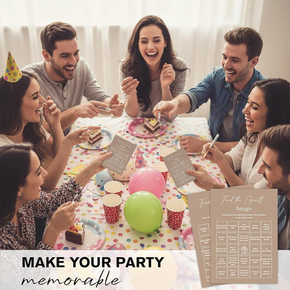 Find The Guest Bingo Cards – 25 Unique Cards, Icebreaker Party Games for Adults, Rustic Blush Pink Mingle Activity for Birthday Parties, Family Reunions, Office Events & Friendsgiving