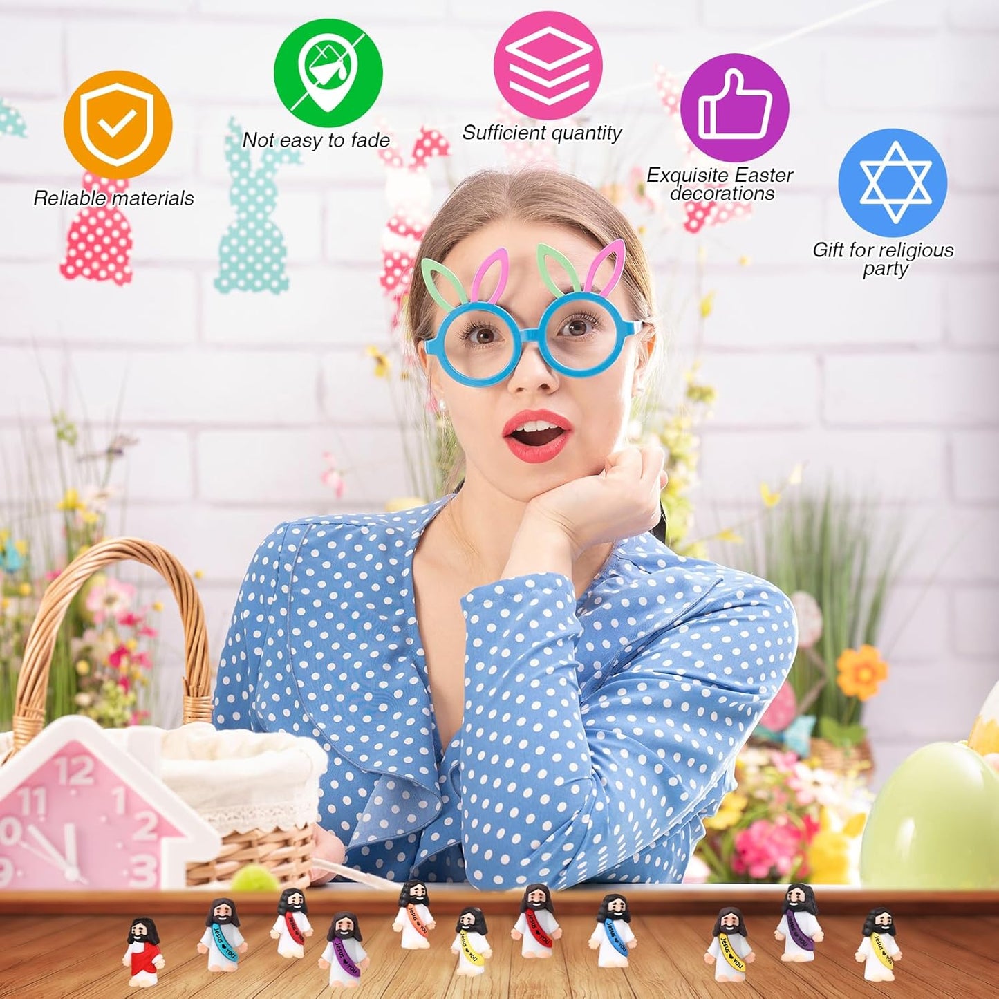 Bememo 150 Pcs Christian Gifts Bulk Bible Verse Cards Little Jesus Figures Prayer Cards Organza Bags for Easter Hunt Religious Party Favors Sunday Baptism, 50 Set(Classic Color,Open Hands)