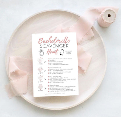 Your Main Event Prints 25 White Bachelorette Scavenger Hunt Party Games, Drinking Game and Dares, Fun Novelty Cards for Girls Night Out