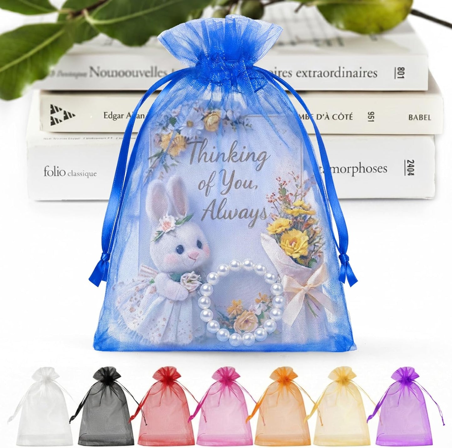 ANZNKU 50 Pack Organza Bags 5 x 7 in White Small Mesh Gift Bags Bulk Drawstring for Wedding Party Favors, Little Goodie Bag for Candy Jewelry Soap Makeup, Treat Sachet Pouch for Mothers Gifts Wrap