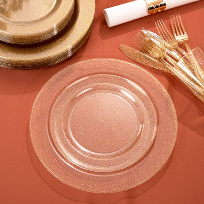 I00000 102 Pieces Gold Plastic Plates, Disposable Party Plates White Gold Rim, 51 Disposable Gold Dinner Plates 10.25 Inch and 51 Disposable Dessert Appetizer Elegant Fancy Wedding Plates 7.5 Inch