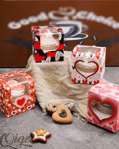 qiqee 60-Packs Cupcake Boxes Auto-pop up Individual Cupcake Container White 3.5" x 3.5" x 3.5" Single Cupcake Boxes