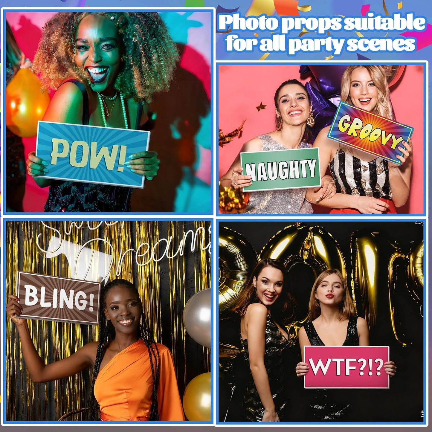 AceOrbit 64 Designs Funny Photo Booth Prop for All Occasion Double Sided 11x5.5'' Photobooth Props Sign Decor DIY Waterproof Selfie Sign for Wedding Graduate Birthday Party Supplies(Classic Style)