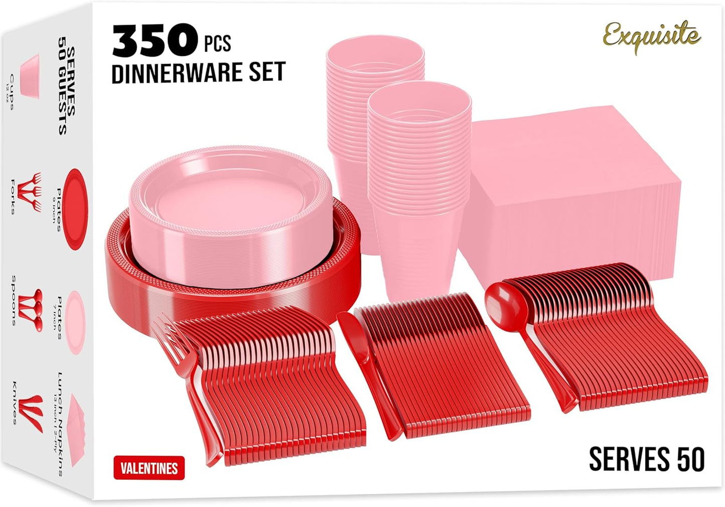 350 Pcs Black Plastic Plates For Party, Black Disposable Plates Set, 50 Of Each 9" Dinner Plate Set, 7" Dessert Plate, Cups, Napkins & Cutlery Plastic Dinnerware Set Exquisite