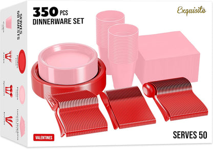 350 Pcs Black Plastic Plates For Party, Black Disposable Plates Set, 50 Of Each 9" Dinner Plate Set, 7" Dessert Plate, Cups, Napkins & Cutlery Plastic Dinnerware Set Exquisite