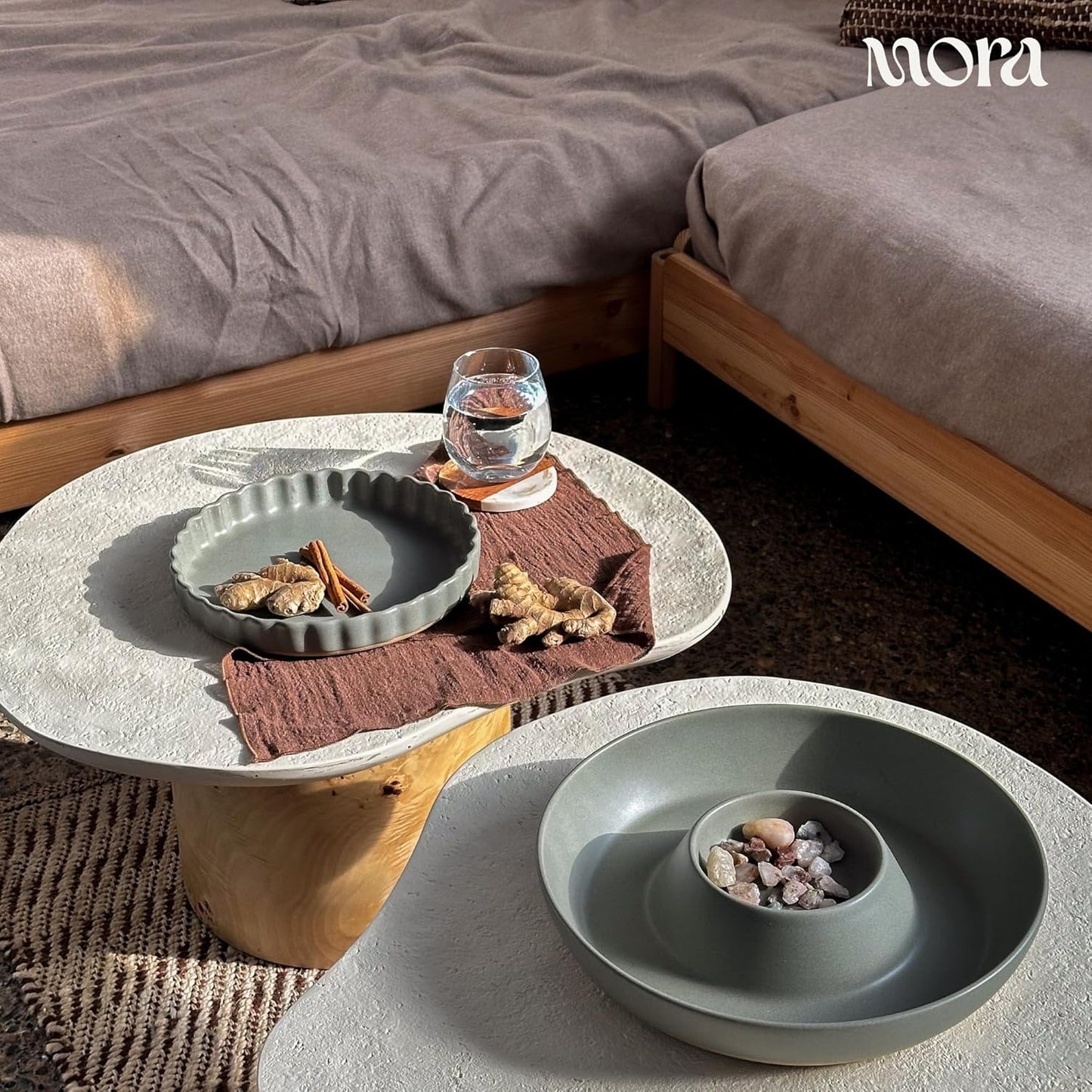Mora Ceramic Chips and Dip Serving Tray: Large Divided Party Bowl Set for Chips & Salsa, Veggies & Dip, Fruit, Snacks, Entertaining, Hosting, etc. Minimalist Design for the Modern Hostess - White