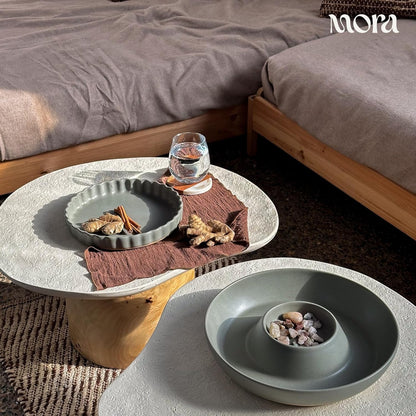 Mora Ceramic Chips and Dip Serving Tray: Large Divided Party Bowl Set for Chips & Salsa, Veggies & Dip, Fruit, Snacks, Entertaining, Hosting, etc. Minimalist Design for the Modern Hostess - White