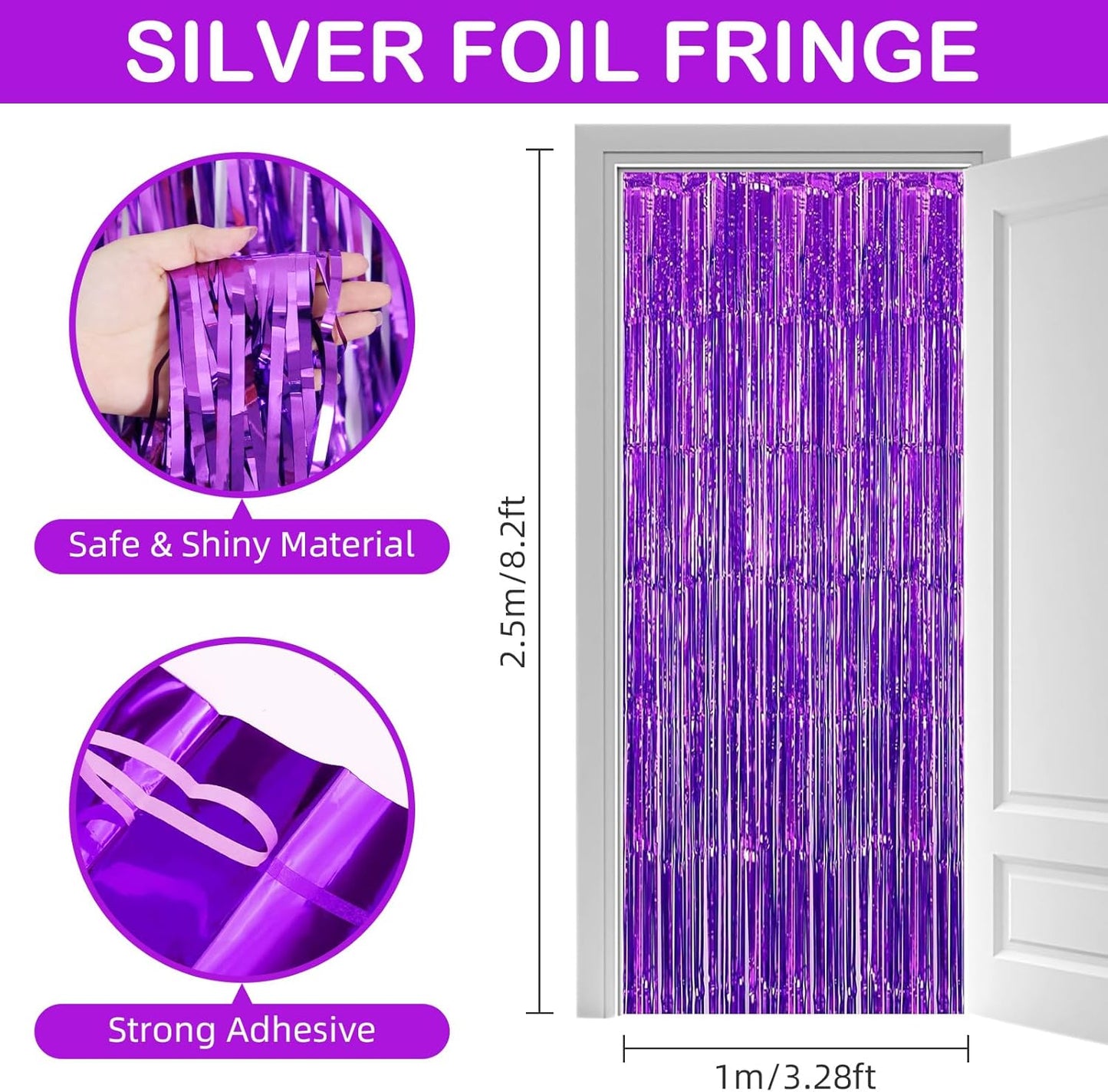 Silver Fringe Curtain Party Streamers, 12 Pack 3.3ft x 8.2ft Foil Curtain Backdrop Tinsel Foil Fringe Curtains Photo Booth Backdrop Streamer for Birthday, Wedding, Baby Shower, Disco Party