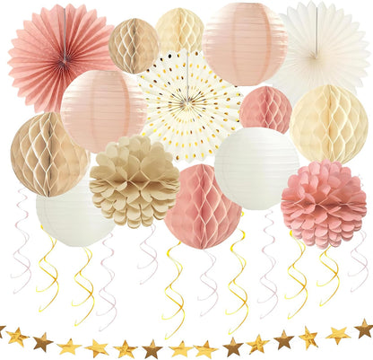 Tissue Paper Pom Poms - 23 PCS Dusty Blue Paper Flowers Pom Pom Kit Circle Dot Party Banner Hanging Swirl Party Decorations for Wedding Birthday Baby Shower Bridal Shower Tea Party