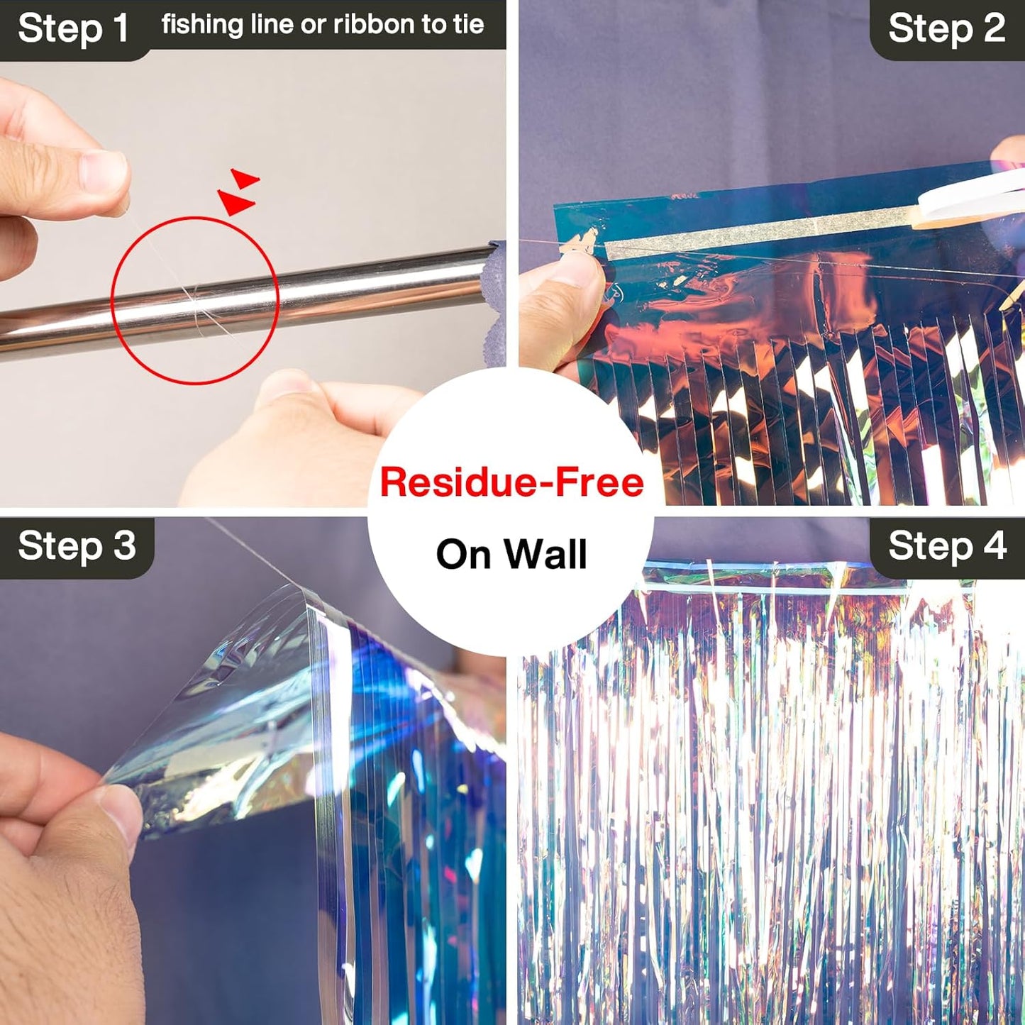 PartyWoo Silver Streamers 3pcs Tinsel Backdrop 8.2FT Metallic Tinsel Foil Fringe Streamer Curtains Party Photo Booth Backdrop for Graduation Baby Shower Bachelorette Wedding Disco Party Decorations