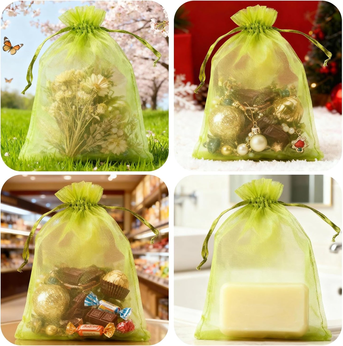 100pcs Organza Bags for Small Gift 4x6 Inch, Premium Mesh Bags Drawstring Candy Jewelry Packaging Sachet Bags, Easter Day Wedding Party Favors Small Gift Bag Durable & Scent-Free for Small Business