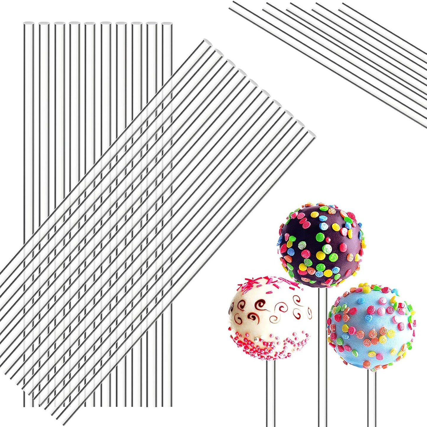 Zopeal 200 Pcs Acrylic Lollipop Sticks Clear Cake Pops Rods Cake Topper Candy Cupcake Treat Stick for Wedding Chocolate Cookie Dessert Handmade DIY Crafts Party Decor Gardening(6 x 0.12 Inches,Clear)