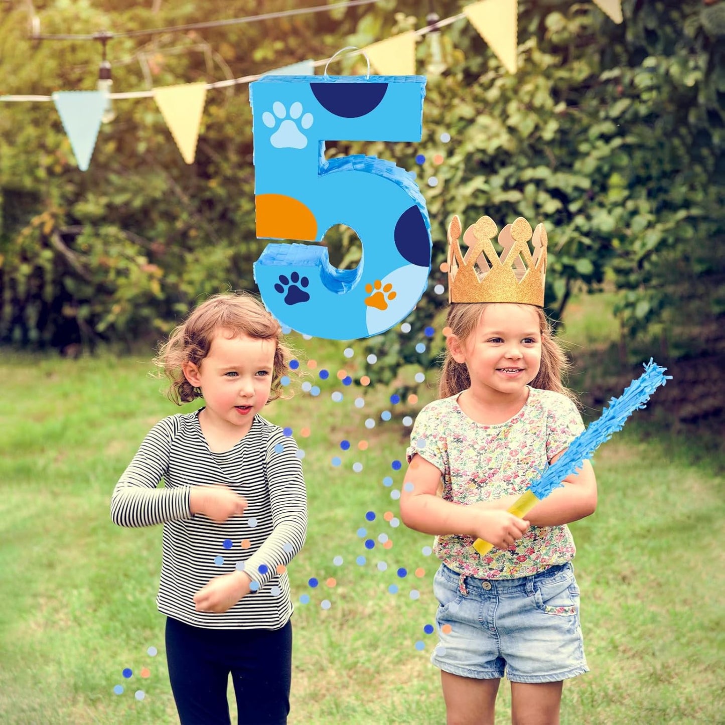 16 Inch Number 2 Dog Paw Pinata with 16 Inch Piñata Stick Blindfold Confetti for Boy Girl Kids 2nd Birthday Party Decorations (2nd)