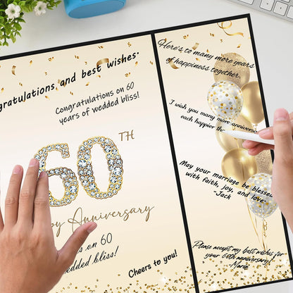 DARUNAXY Black Gold Happy Anniversary Party Decorations, Happy Anniversary Alternative Signature Guest Book Wedding 1st 10th 40th 50th Anniversary Signing Card Board Party Supplies