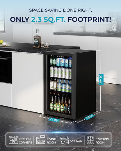 EUHOMY 4.5 Cu.ft Beverage Refrigerator and Cooler, 145 Can Mini fridge with Glass Door for Soda Beer Wine, Small Drink Dispenser with Digital Adjustable Thermostat for Home Office Bar