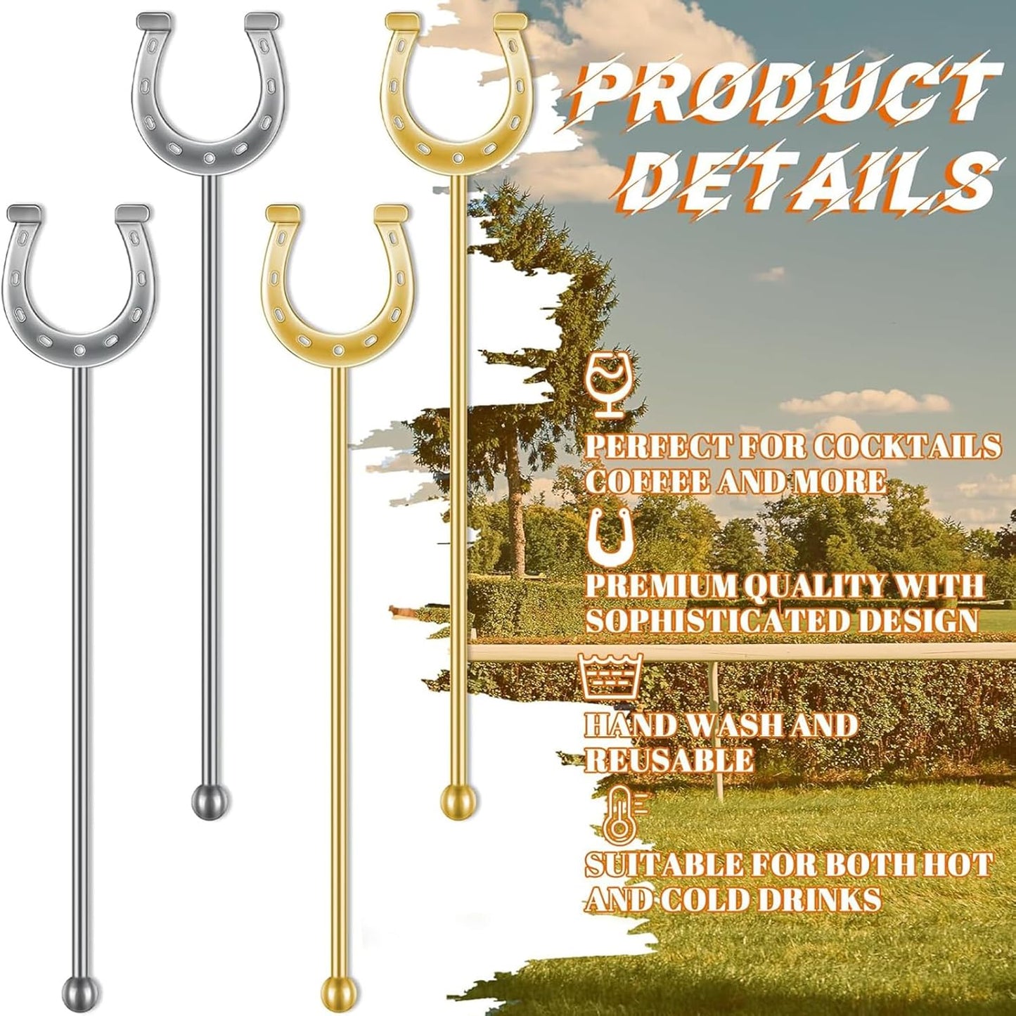 6 Inch Derby Drink Plastic Stirrers Swizzle Sticks for Cocktails Coffee Reusable U Shaped Horseshoe Drink Stirrers for Coffee Beverage Party Bar Weddings Events(Gold,30 Pcs)