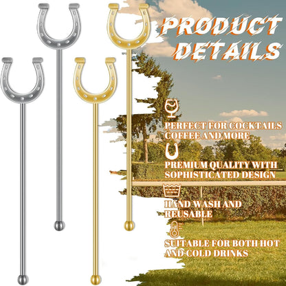 6 Inch Derby Drink Plastic Stirrers Swizzle Sticks for Cocktails Coffee Reusable U Shaped Horseshoe Drink Stirrers for Coffee Beverage Party Bar Weddings Events(Gold,30 Pcs)