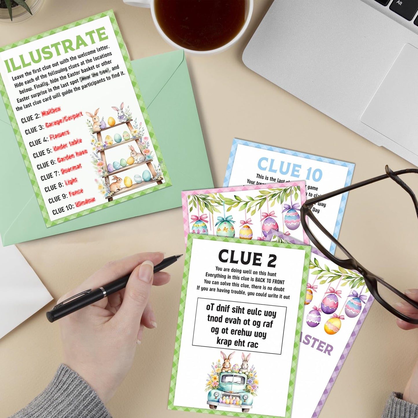 Easter Scavenger Hunt Games, Easter Treasure Hunt Clues Game Cards, Family Party Games for Kids and Adults, Holiday Party Game for Activities Decorations Supplies, 5x7 Inch (Indoor)-A03