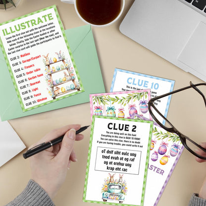 Easter Scavenger Hunt Games, Easter Treasure Hunt Clues Game Cards, Family Party Games for Kids and Adults, Holiday Party Game for Activities Decorations Supplies, 5x7 Inch (Indoor)-A03