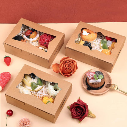 TOMNK 12pcs 8x6x2.5 Inches Brown Bakery Boxes with Window, Cookie Boxes for Chocolate Strawberries, Donuts, Cupcakes, Muffins and Dessert