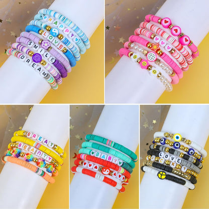 LUYI 32 Pcs Preppy Jewelry Bracelets for Women Clay Bead Colorful Surfer Heishi Bracelet Set Stackable Beaded Friendship Stretch Bracelets Boho Y2K Summer Beach Elastic Layering Bracelets