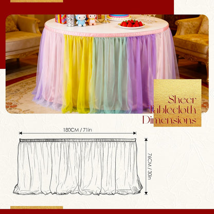 THARAHT Tulle Table Skirt 6FT 180CM Long for Rectangle Tables Round Tables Ruffle Desk Skirt for Princess Girls Birthday Party Cake Dessert Decorations Table Skirt