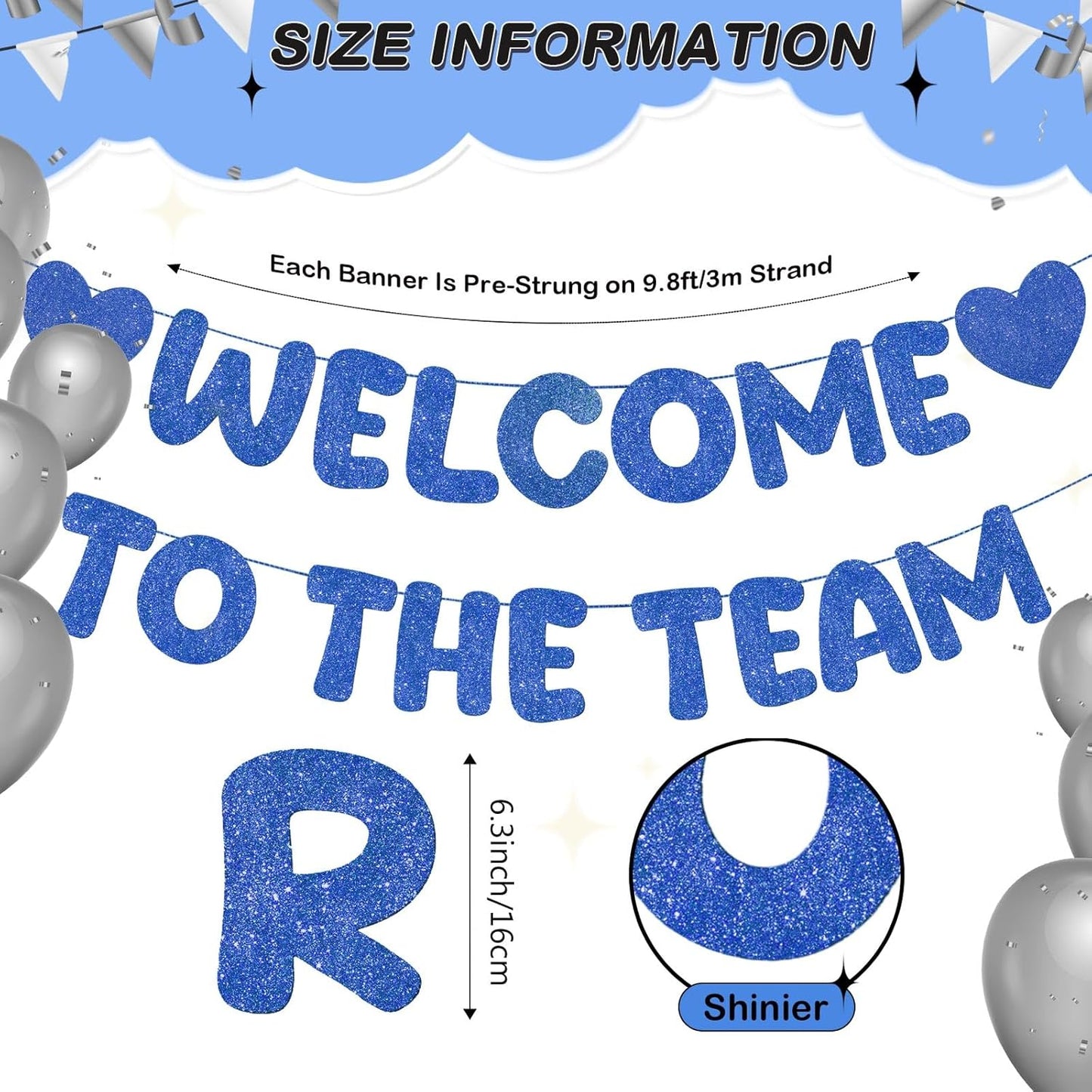 Fulmoon Pre Strung Welcome to The Team Banner with Two Heart Signs, NO DIY, Glitter Welcome Party Supplies for New Employee, Coworker, Colleague, Staff, Team Member Office Decorations(Champagne Gold)