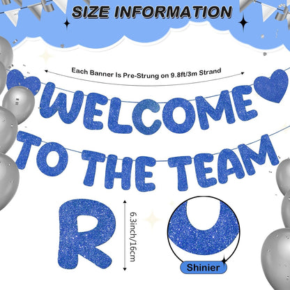 Fulmoon Pre Strung Welcome to The Team Banner with Two Heart Signs, NO DIY, Glitter Welcome Party Supplies for New Employee, Coworker, Colleague, Staff, Team Member Office Decorations(Champagne Gold)