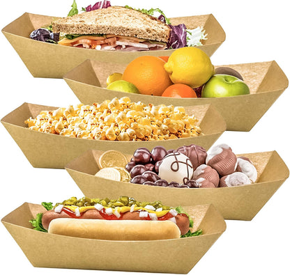 100 Pack 3lb Paper Food Trays,Disposable Greaseproof Kraft Checkered Carnival Food Serving Take Out Basket Tray Boat for Snacks Fries Nachos Popcorn Hot Dogs Carnival Wedding Party Picnic