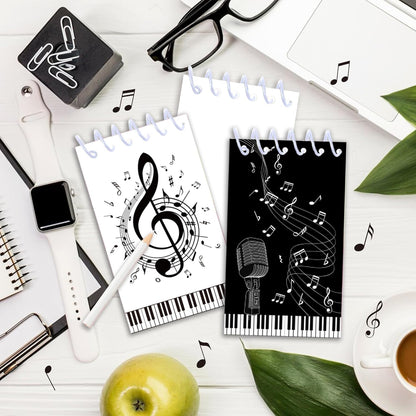 24 Pack Musical Notes Mini Spiral Notebook, Black and White Piano Pocket Notebook for Classroom Students Rewards, 16 Pages Portable Office Meeting Supplies