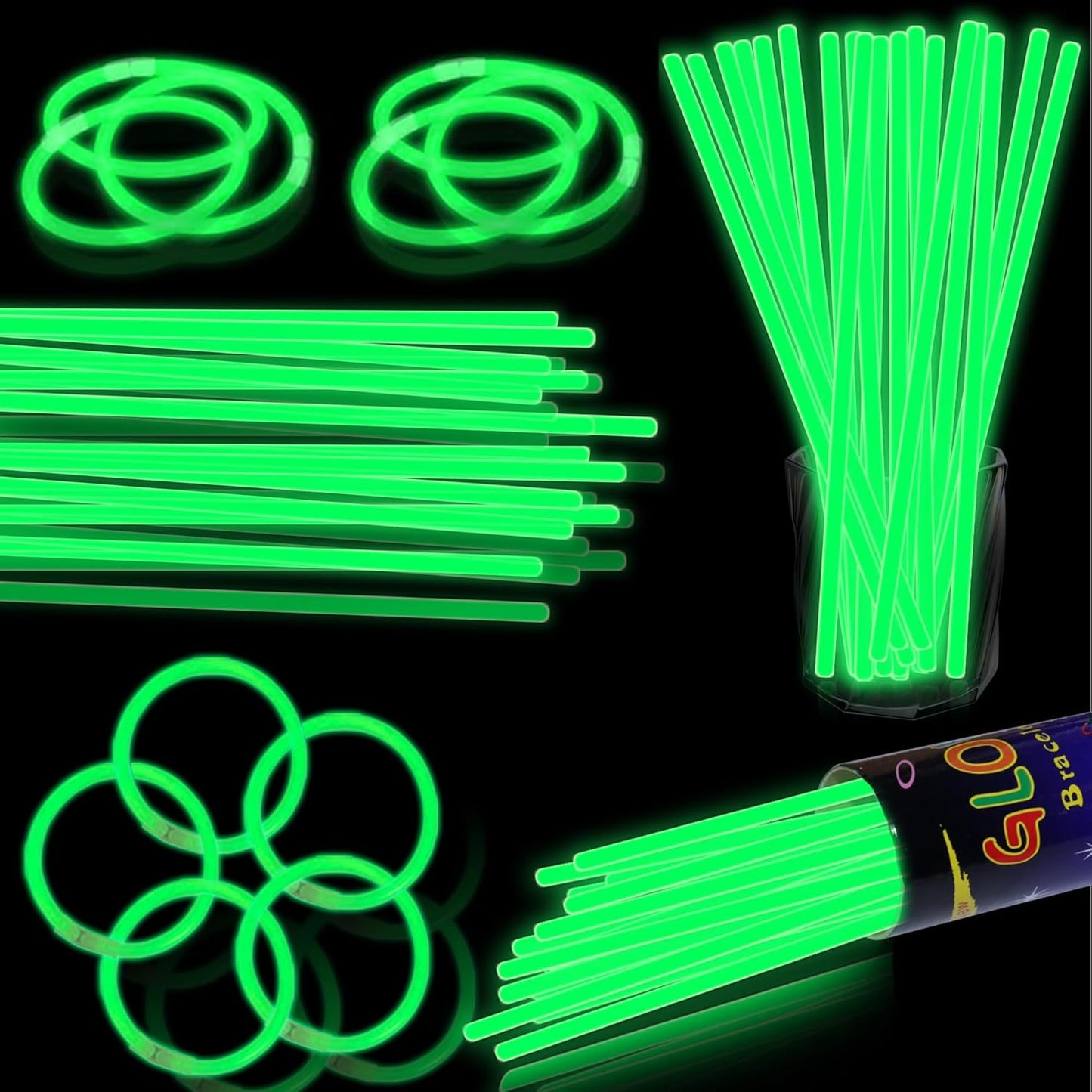 100 pk 8" Glow Sticks Bulk Party Favors, Light up Glow Necklaces & Bracelets in the Dark Party Supplies For Christmas Halloween 4th of July Birthday Neon Party (100 * Blue)