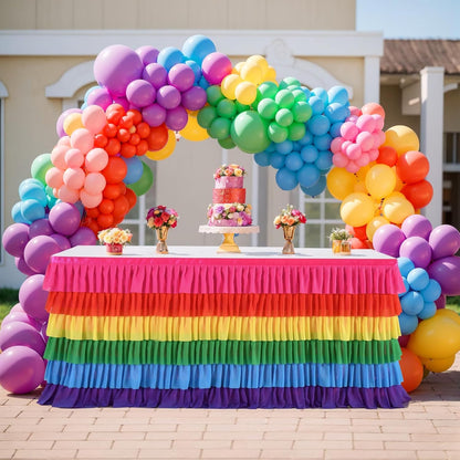 Pastel Rainbow Table Skirt Ruffle Party Tablecloth for Rectangle Table 6ft Birthday Party Baby Shower