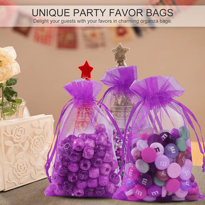 ANZNKU 50 Pack Organza Bags 5 x 7 in White Small Mesh Gift Bags Bulk Drawstring for Wedding Party Favors, Little Goodie Bag for Candy Jewelry Soap Makeup, Treat Sachet Pouch for Mothers Gifts Wrap