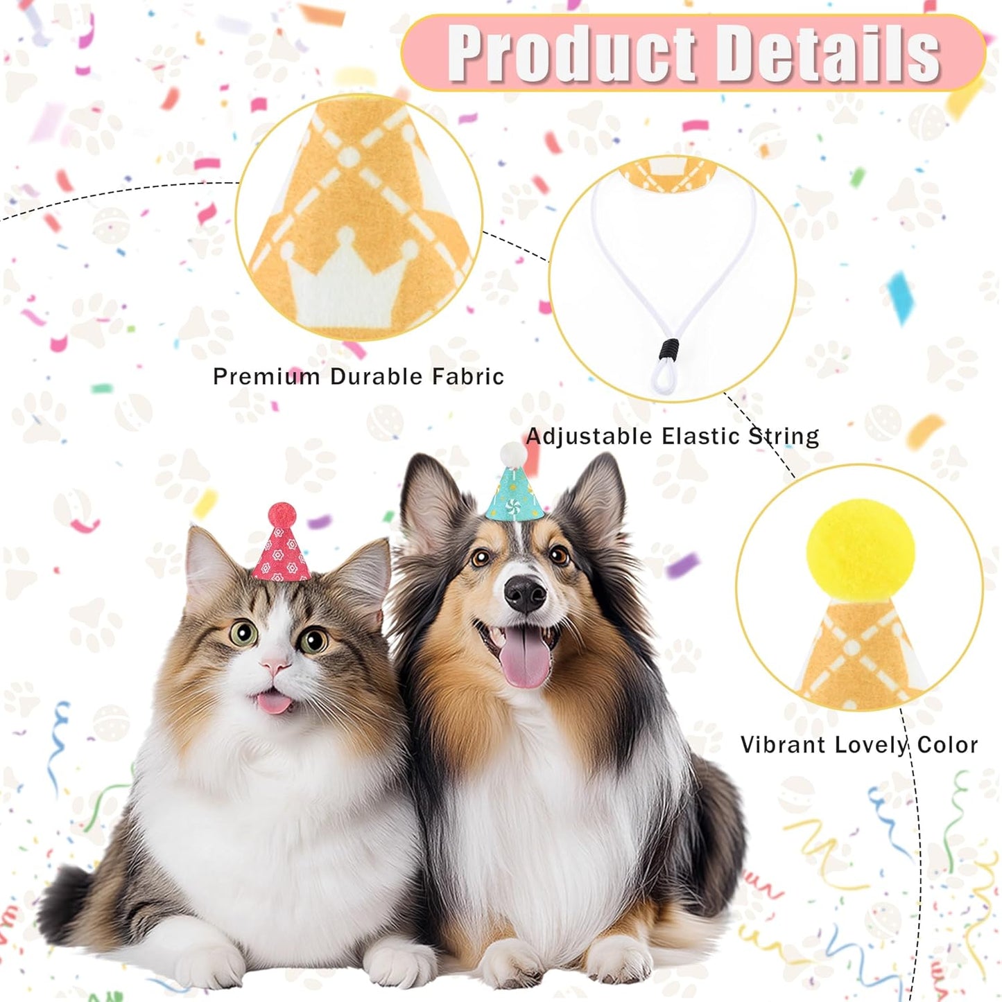 CANREVEL Mini Party Hats for Stuffed Animals Headwear, Birthday Hats Party Animal Birthday Decorations Supplies for Dog Cat