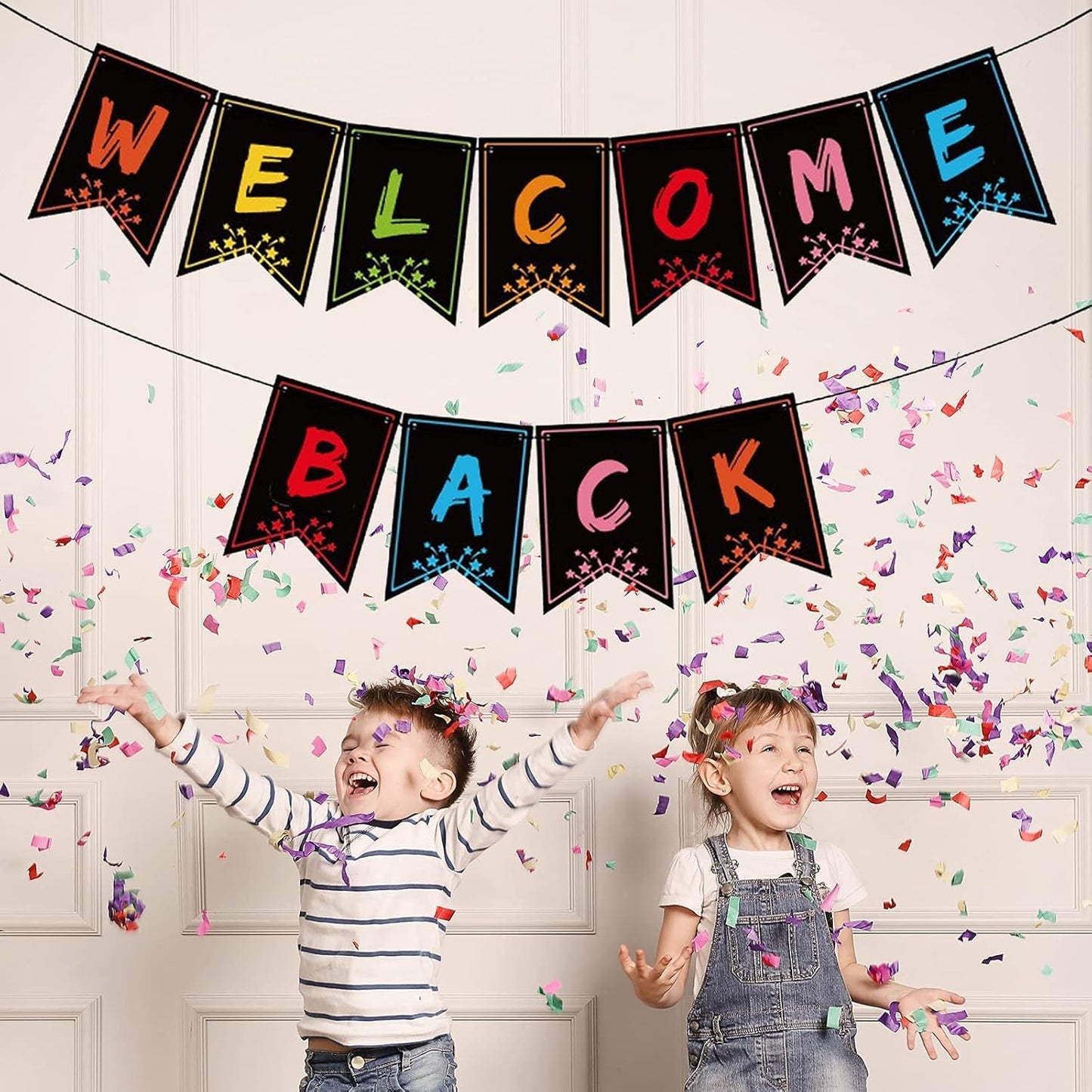 Welcome Back Banner, Glitter Welcome Banner Pre-Assembled Ready to Hang, Back to School Classroom Decorations for Teachers Students, Homecoming Party Decorations, Family Reunion & Office Celebrations