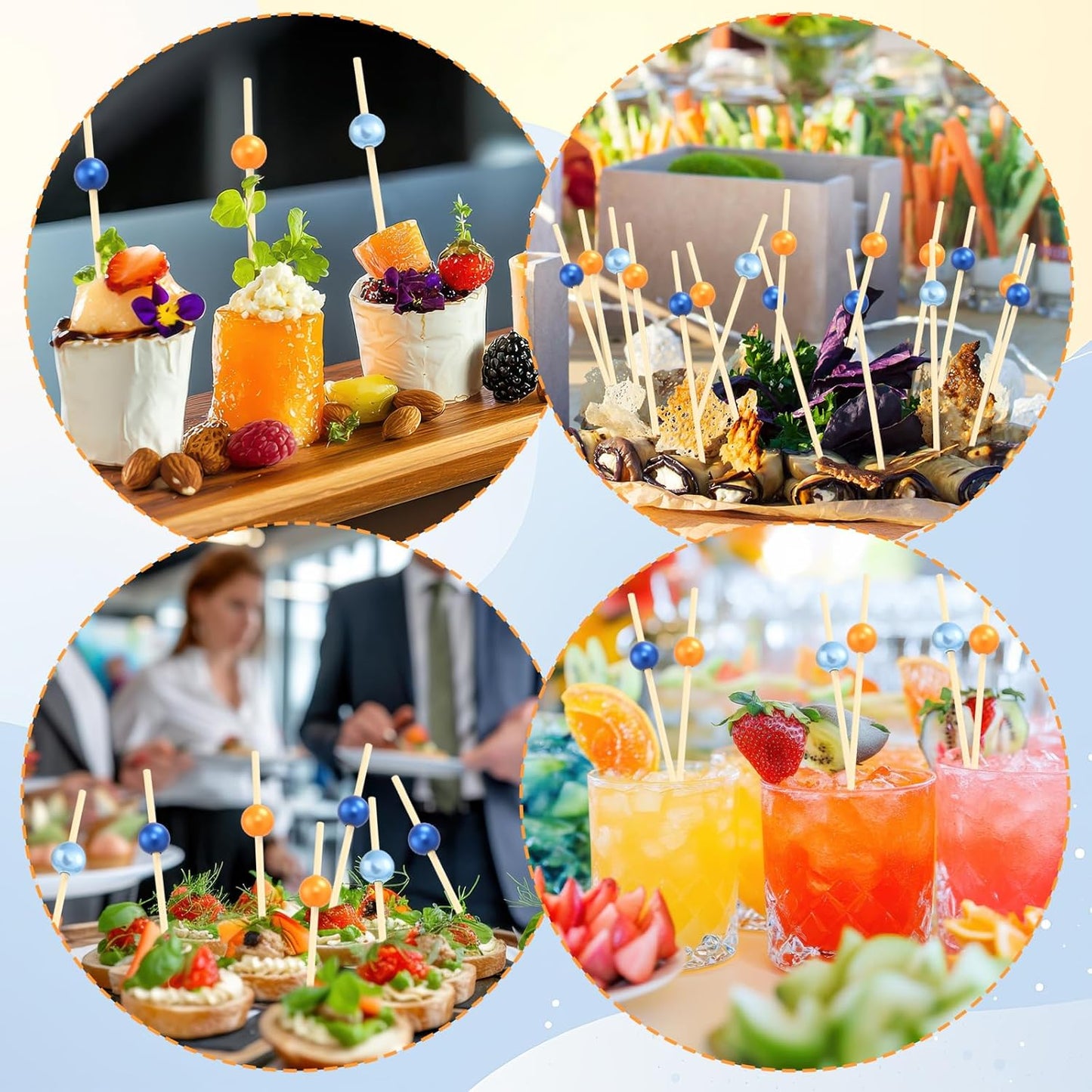 Reallnaive 600 Pcs Cocktail Pick Pearl Fancy Toothpick for Appetizer 4.7 Inch Long Skewer for Drink Fruit Food Bamboo Stick Wedding Bridal Shower Decoration Charcuterie Accessories (White)