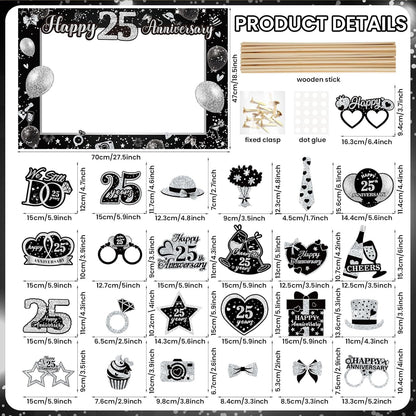50th Wedding Anniversary Decorations Black Gold 50th Wedding Anniversary Party Photo Booth Props and Selfie Frame Silver Happy 50 Years Anniversaries Party Supplies for Women Men Cheers to 50 Years