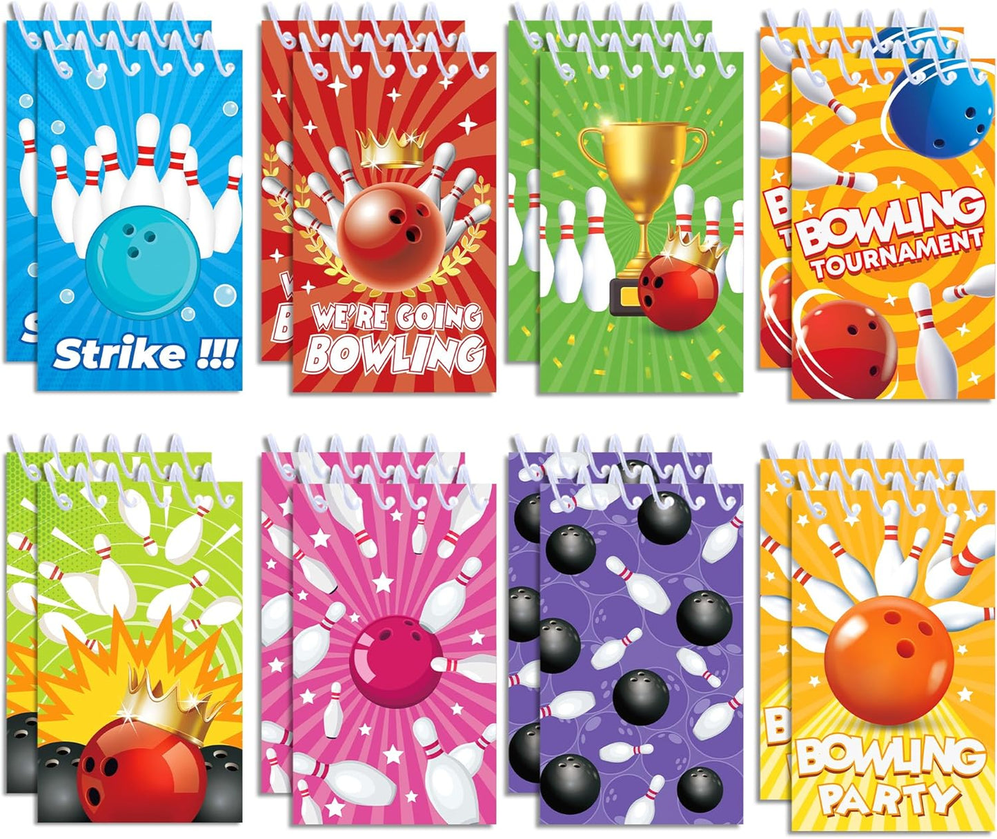 24 Pcs Bowling Mini Notepads Sports Party Favors Goodie Bag Stuffers Notepads Spiral Mini Notebooks for Teens Teacher Classroom Reward