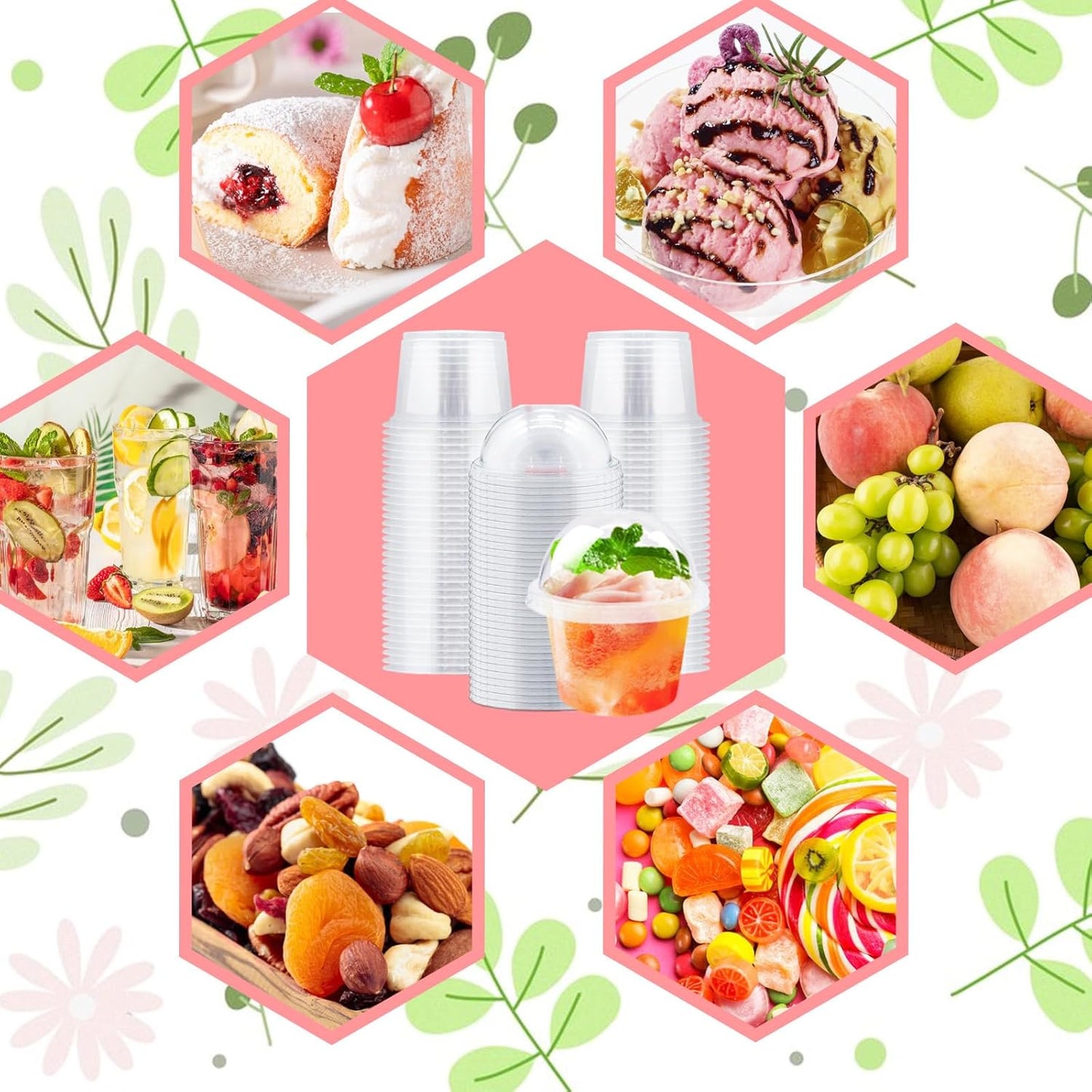 100Pcs 8oz Plastic Dessert Cups with Lids and Spoons,Disposable Parfait Cup Square Cake Containers for Party Favor,Mousse,Yogurt,Pudding,Snacks,Fruits,50 Sets