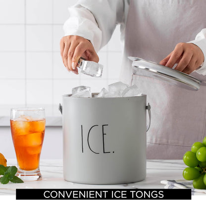 Rae Dunn Ice Bucket with Scoop - Stainless Steel Bucket with Handle, Lid and Ice Scooper - 4 Qt. Storage Bin for Ice Cubes for Bars, Parties, Backyard Barbeques, Picnics, and Camping (Sage)