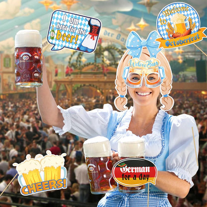 HOWAF 30pcs Oktoberfest Party Photo Booth Props with Inflatable Photo Booth Frame, German Beer Festival Photo Pops Kit for Oktoberfest Party Supplies