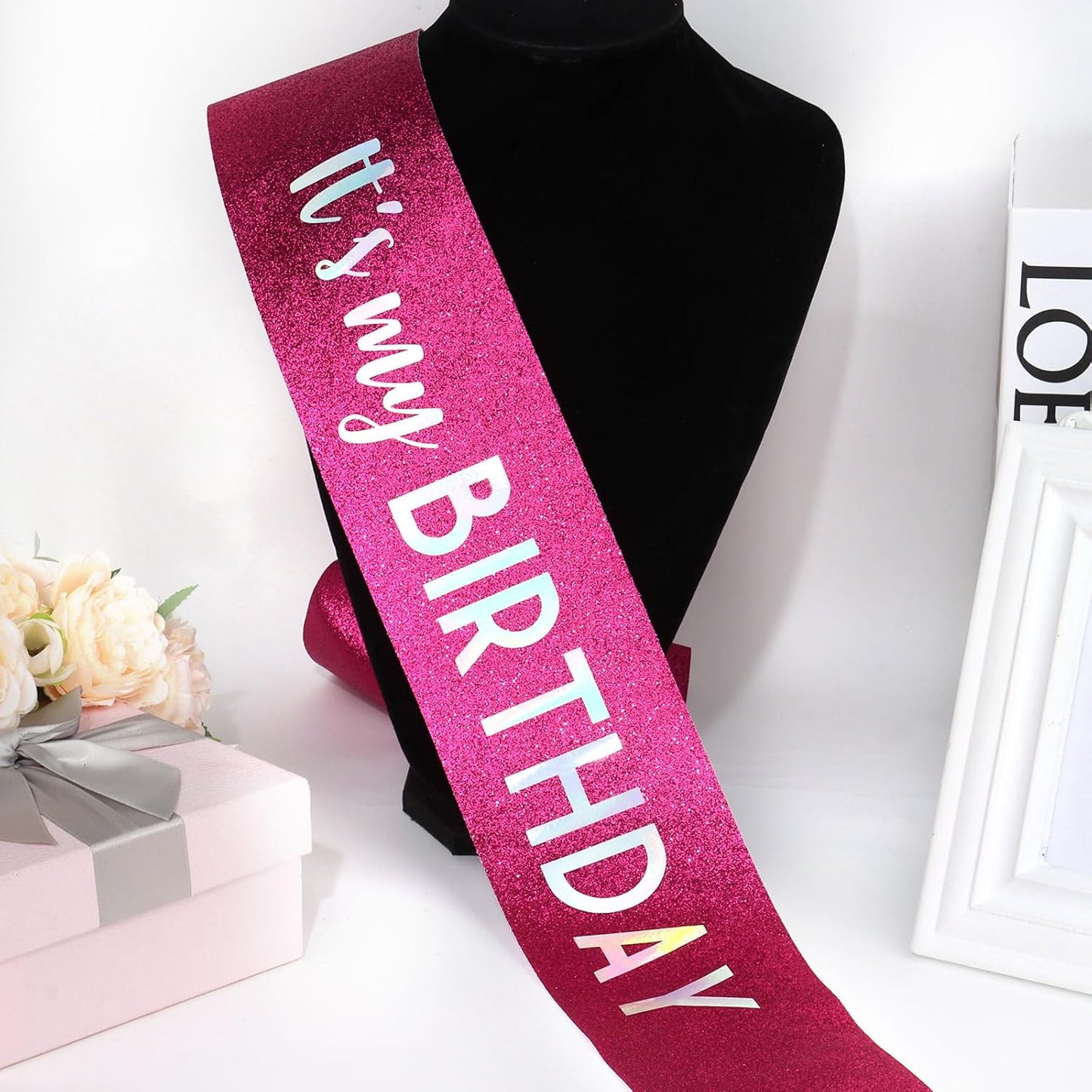 It's My Birthday Sash Black Glitter Sash with Hot Pink Foil Happy Birthday Decorations for Women Girls Men Boys Black Party Decorations