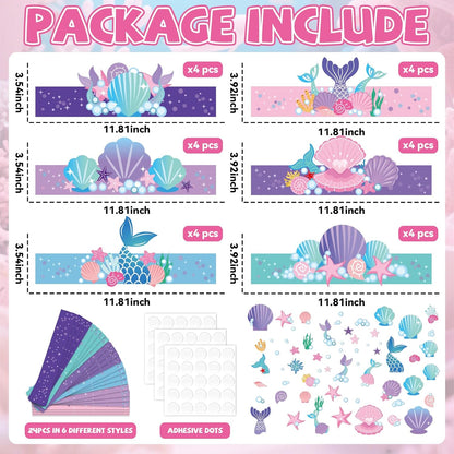 Qyeahkj 24 Pcs Mermaid Birthday Party Crowns Under the Sea Ocean DIY Crown Craft Kits Art Set Paper Mermaid Party Favor Hats Paper Princess Headband Making Kit Party Decorations Supplies for