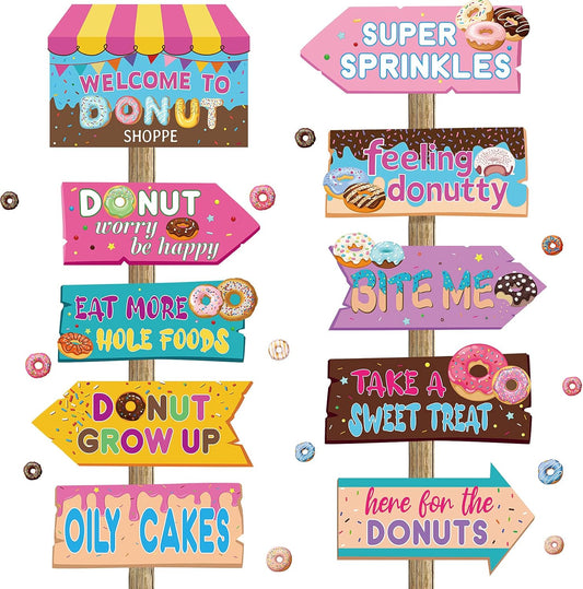 20 Pieces Donut Party Directional Signs Welcome Sign Outdoor Yard Sign Lawn Candyland Decoration Two Sweet and Donut Grow up Birthday Themes for Party Baby Shower Photo Prop Supplies
